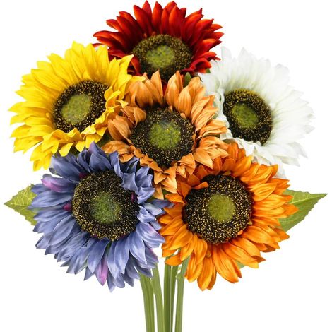 Tournesols artificiels à longues tiges, tournesols en soie de couleurs variées, vendus en gros pour décorer les centres de table de mariage, la maison, le jardin et les fêtes.-AquaForge (1/5)