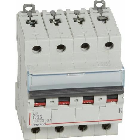 Disjoncteur DX³10000 16kA arrivée haute et départ bas à vis 4P - 400V - 63A - courbe C - 4 modules - 409361 - LEGRAND