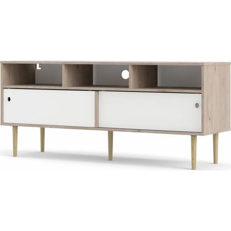 Mobile porta tv 147 cm bianco opaco e rovere - Trapani