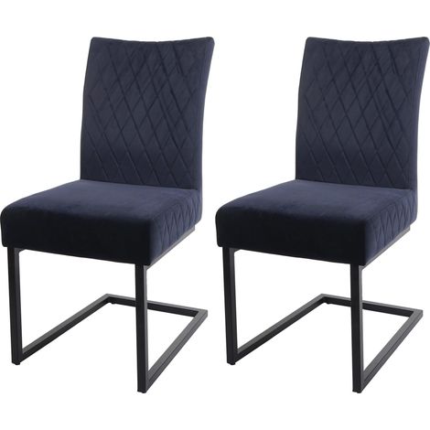 Lot de 2 chaises cantilever HHG-109, chaise visiteur velours acier époxy, anthracite-bleu