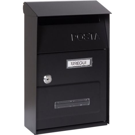 ARREGUI Up D-2006/N Buzón Exterior Vintage de Acero, Tamaño S (Correo DIN A5), Buzón de Correo Individual, Buzón de Pared Pequeño Con Ventanas de Visualización, Fácil de Instalar, Negro