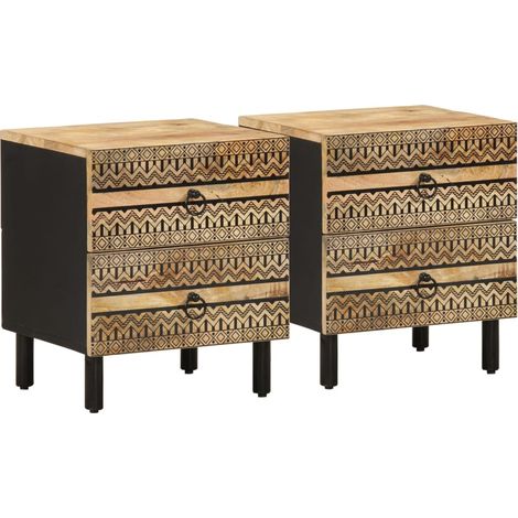 Mesitas de noche 2 uds madera mango rugosa negro 40x33,5x46 cm vidaXL (1/5)