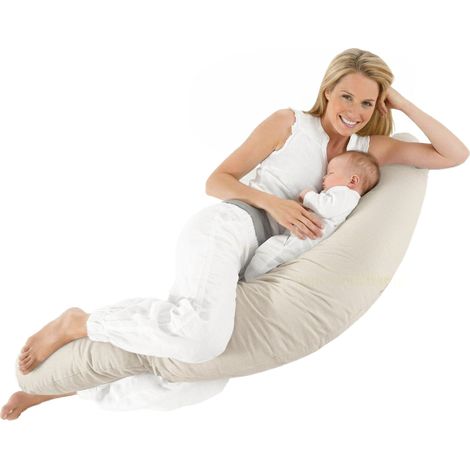 Almohada de embarazo grande de terciopelo Cocoon Boomerang para dormir de lado y amamantar - Beige (1/5)