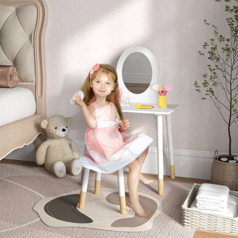 Coiffeuse Maquillage Filles Enfants Tabouret Miroir Design Simple Article Enfant +3 ans Blanc