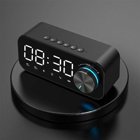 Haut-parleur multifonction Bluetooth 5.0 avec caisson de basses et réveil LED - Alimentation USB - Noir (1/5)
