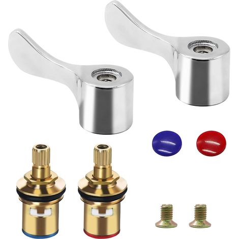 2er-Pack Ersatzkartuschen mit Hebelköpfen aus Metall – 1/4-Drehung-Ersatzventile für Mischbatterien, Messing-Keramikscheibenkartusche, Wasserhahn-Reparaturteile (1/5)