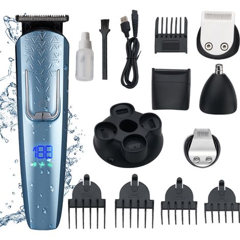 Tondeuse à cheveux, tondeuse à barbe électrique professionnelle 5 en 1 (bleue) (1/5)
