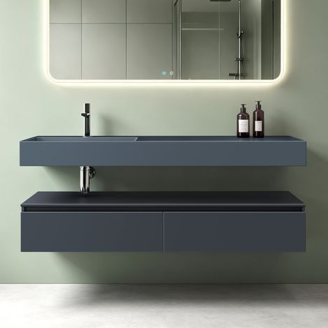 Mai & Mai Mobile Bagno Sospeso150x48x25cm, Mobile da Bagno con Lavabo in Antracite opaco, Antracite opaco, Seria Up