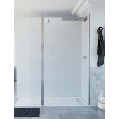 Mampara de ducha de 1 hoja fija + 1 abatible - Cristal 6 mm con ANTICAL INCLUIDO - Modelo TELLA Medida (110+25 cm) - CRISTAL DECORADO 21 (1/2)