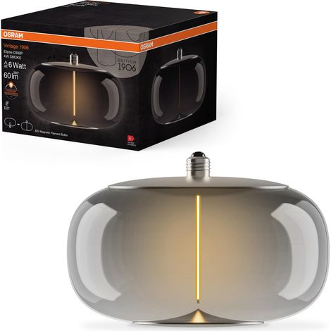 Vintage 1906 Big Elipse, ampoule LED décorative avec verre fumé, avec nouveau filament ultra-mince et magnétique, culot E27, 4 watts, blanc chaud cosy (1800K), faible consommation d'énergie (1/5)