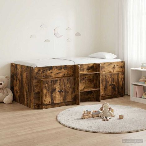 Lit mezzanine avec armoire 3 pièces en bois d’ingénierie, chêne fumé - PANGIVO (1/5)