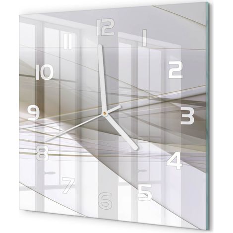 Horloge Murale Carrée Sans Cadre en Verre Trempé Silencieuse et Moderne Abstraction 30x30 cm (1/5)