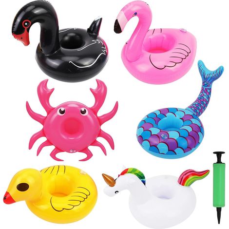 Lot de 6 porte-gobelets gonflables, porte-gobelets flottants mignons pour piscine, sous-verres gonflables, porte-canettes, porte-boissons flottants avec pompe à air (1/5)