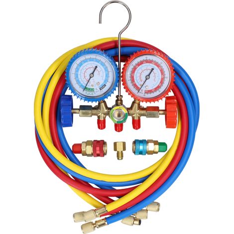 Ensemble de manomètres doubles pour réfrigération, kit d'équipement, outil de mesure de pression, raccord en laiton, dispositif de réparation de climatiseur pour R134A, R12, R22 et R502 (1/5)