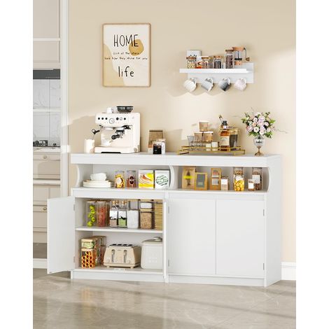 Meuble Cuisine, Buffet à 4 Portes, Meuble de Rangement avec Espace Ouvert, Commode, Style Moderne, Étagères Réglables, Adapté à la Cuisine ou au Salon, Blanc (1/5)