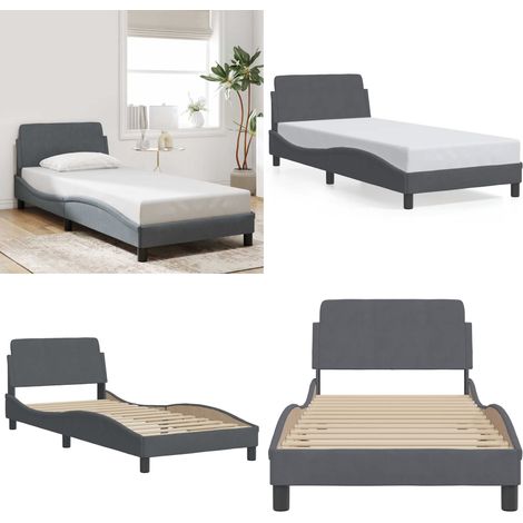 Bettgestell ohne Matratze Dunkelgrau 90x200 cm Samt - Samtbett - Doppelbett - Boxspringbetten - Bettsofa - Lattenrost - Home & Living (1/5)