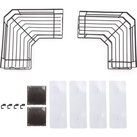 Étagère de douche d'angle adhésive, 2 pièces, support de rangement mural avec crochets, porte-dentifrice pour salle de bains et cuisine, noir, 2 ensembles de tasses (1/5)