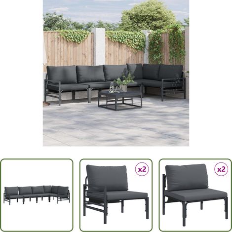 vidaXL Gartensofa Schwarz - Gartensofa-set mit Kissen 5 pcs Schwarz Stahl (1/5)