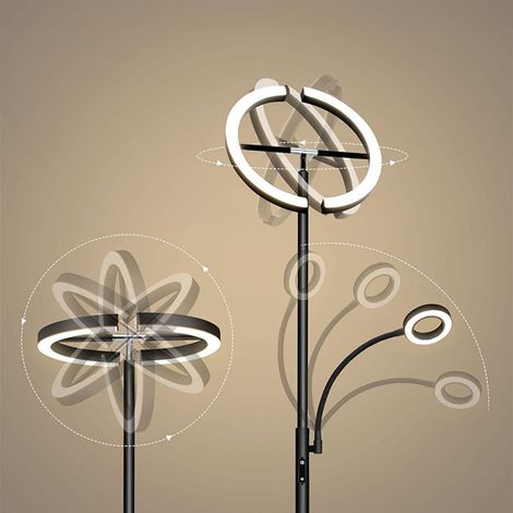 BEL AIR HOME - Lámpara de Pie de Salón Led 20W+7W Con Dimmer, IRIS 3000K 4000K 6500K Blanco, Diseño Moderno en Metal, Protección Ocular y Altura de 175.8cm, (NEGRO) (1/3)