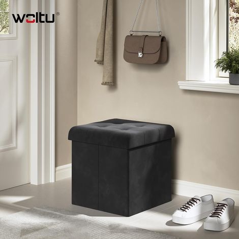 WOLTU Pouf Contenitore Poggiapiedi Sedia a Cubo Cassapanca Sgabello Pieghevole Nero (1/5)