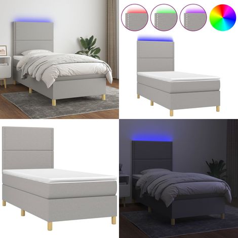 Sommier à lattes de lit avec matelas et LED Gris clair 90x200cm - Sommier Tapissier - Lit Plateforme - Lit Avec Led - Matelas À Ressorts Ensachés - Têted Lit Ajustable - Home & Living (1/5)