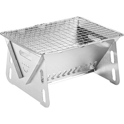 Portable folding barbecue, ideal for 1 to 2 people - Mini charcoal barbecue, perfect for camping, compact stainless steel fire pit.