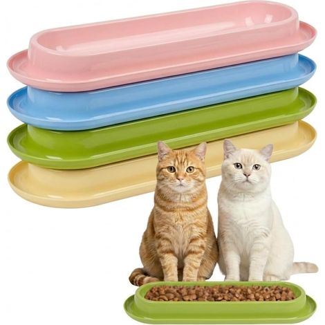 Lot de 4 gamelles allongées pour foyers multi-chats : récipients antidérapants, faciles à nettoyer et de grande capacité pour l'intérieur et l'extérieur (rose, jaune, vert, bleu) (1/5)