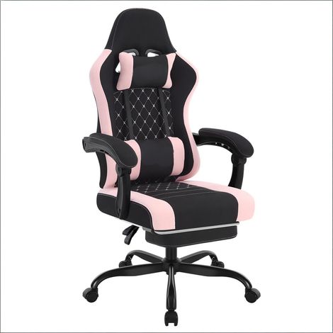 CAIziFauteuil gaming massant ergonomique avec repose-pieds, noir et rose