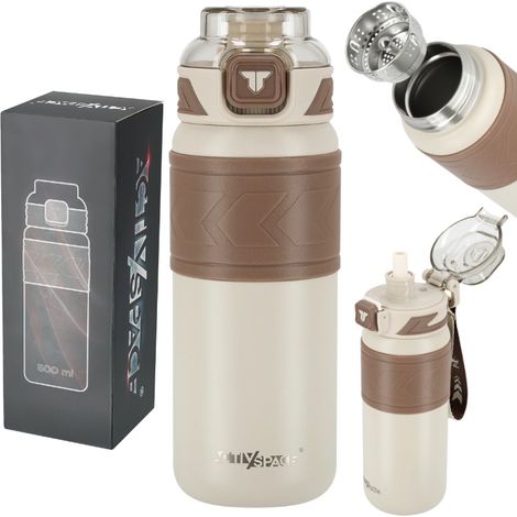 Tazza termica con cannuccia, a prova di perdite, antiscivolo, 500 ml - beige