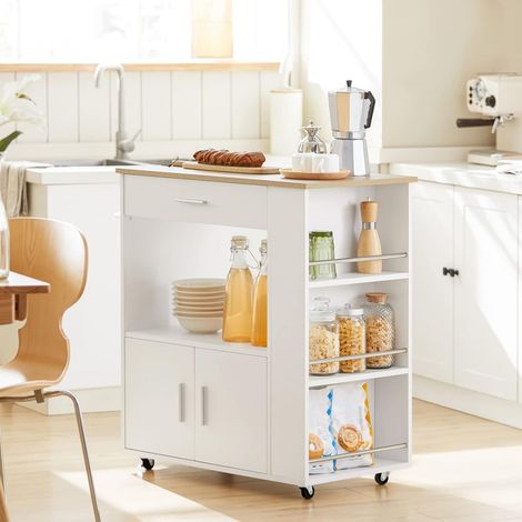 SoBuy Mobile Cucina Salvaspazio Credenza Cucina Carrello Cucina con Ruote Mobiletto Cucina Dispensa Madia Cucina Mobile Cucina con Ripiani Bianco 82x46x88 cm FKW113‑WN (1/5)