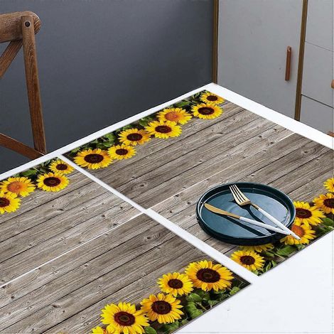 Ensemble de 4 sets de table pour salle à manger, set de table rectangulaire 30 x 45 cm en coton et lin, motif tournesol, lavable, idéal pour la décoration de la cuisine. (1/3)