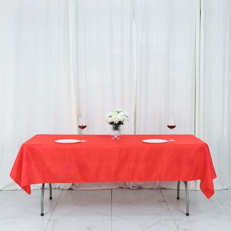 Mantel rectangular rojo de poliéster (147 cm x 259 cm) – resistente a las arrugas y duradero – ideal para fiestas y eventos. (1/5)