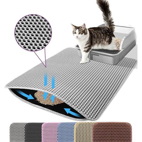 Cat litter mat, double layer, honeycomb, non-slip, waterproof and urine-proof, cat accessory, 5575 cm, grey (1/5)
