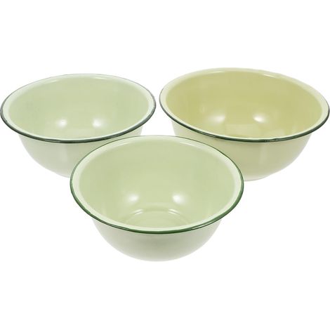 Ensemble de 3 bols à mélanger rétro en émail vert pomme (16-18-20 cm) (1/4)