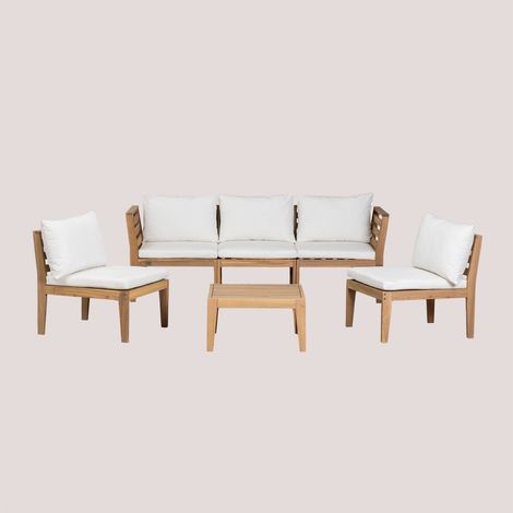 Set da giardino con divano componibile in 5 pezzi con braccioli e tavolino in legno di acacia Filips SKLUM            