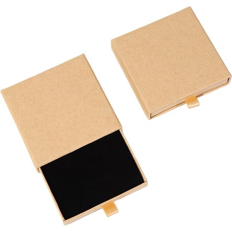 Boîte à bijoux de 10 x 10 x 2 cm avec présentoir en papier, idéale pour ranger colliers, boucles d'oreilles, bagues et autres bijoux. Couleur marron. (1/3)