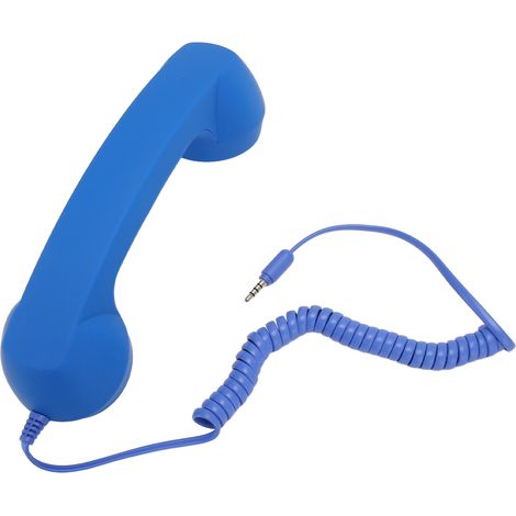 Combiné Téléphonique Filaire - Prise Jack 3.5mm - Réduction Radiations - Compatible Smartphone Et Ordinateur - Câble Spirale 2.7m - Bleu (1/5)