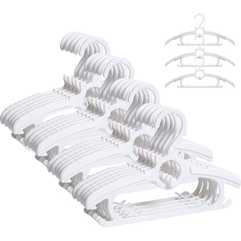Lot de 20 cintres enfants 28-36 cm, empilables, crochets ours, antidérapants, blanc. (1/5)