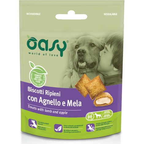 Oasy Dog Snack Biscotti Ripieni Agnello e Mela - Oasy Dog Snack Biscotti Ripieni Agnello e Mela - Confezione da 80 Gr
