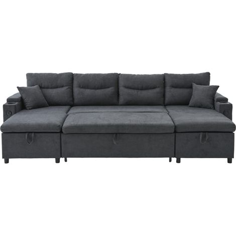 CHICFURN Divano angolare letto 4 posti 272x136x86 cm tessuto grigio scuro con contenitore (1/5)