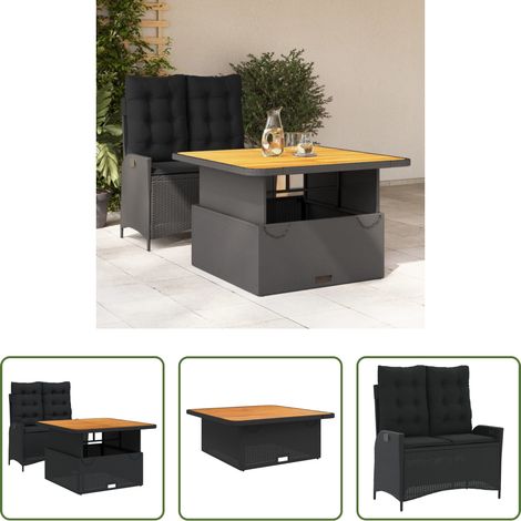 vidaXL Sitzbank - 2-tlg. Garten-Essgruppe mit Kissen Schwarz Poly Rattan (1/5)