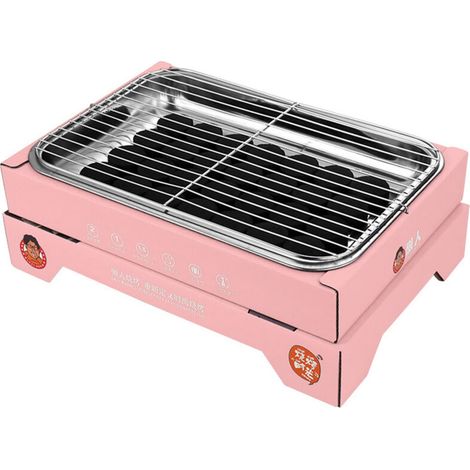 Grill Portable Barbecue Charbon Unique Usage Compact Détachable Acier Inoxydable pour Camping Extérieur Rose (30 Charbons Inclus)