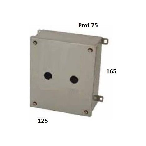 Boitier carré acier inox 165x125x75mm avec 2 perçages Ø 22.5mm sur couvercle pour commande auxilliaire IK10 étanche IP66