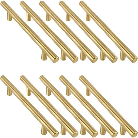 10pcs En Doré acier inoxydable Poignée de Meuble Cuisine Doré  -Poignée de Porte Cuisine Dorée Poignée Meuble Dorée Poignée Tiroir Entraxe 128mm (1/5)