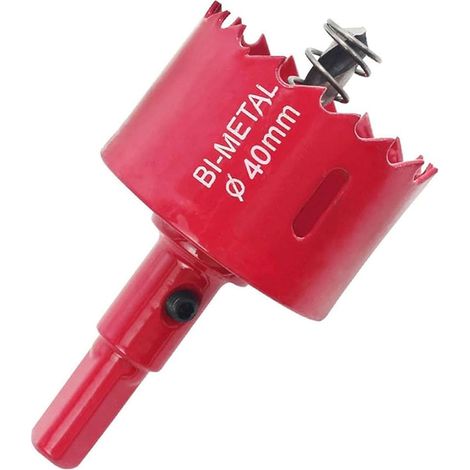 1 Pièce Scie Cloche 40mm Metal Rouge, M42 HSS Bimétallique Scie Trèpan,Scie Cloches Circulaire avec Adaptateur et Foret de Centrage,Idéale pour Bois,Plastique,Métal et Cloisons Sèches (1/5)