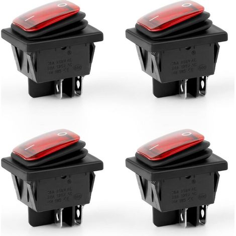 4 Switch, Waterproof Rocker Switch, AC 16A/250V 20A/125V 4 Pin 2 Position, Panel Mount Rocker Switch for Electrical Products
