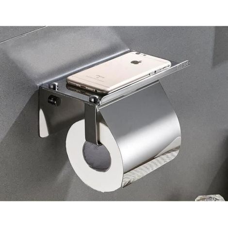 Wandmontierter Toilettenpapierhalter mit Ablage aus Edelstahl 304 und Handyhalterung für das Badezimmer, mit Deckel