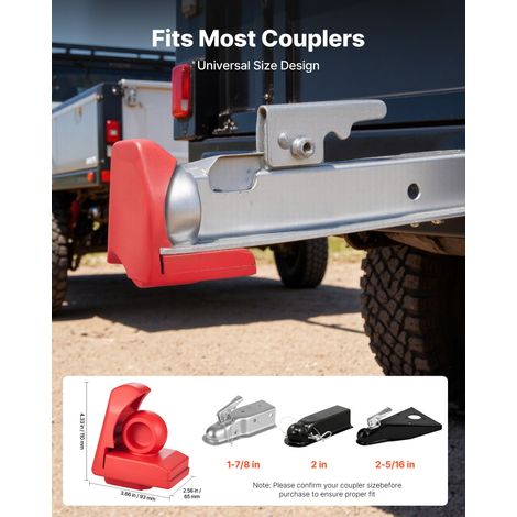 Antivol d'Attelage de Remorque Compatible avec Coupleurs 47,6 mm 50,8 mm 58,7 mm Verrou Attelage de Remorque pour Camping-cars, Bateaux, Remorques, avec 3 Clés, Résistant Effraction Chocs, Rouge (1/5)