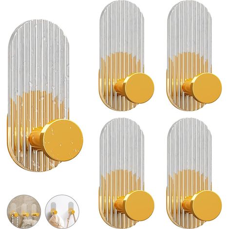 set de 5 Crochet Salle de Bain, patères auto-adhésives patères murales modernes pour serviettes, vestes, manteaux, écharpes, sacs à main, etc (1/5)