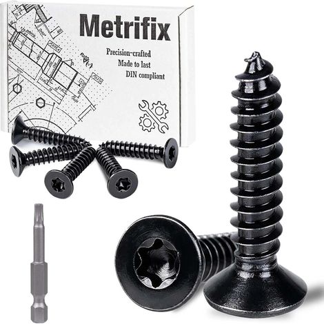Torx Lot de 70 vis à bois en acier inoxydable - M4 x 40 mm - Noir (1/5)